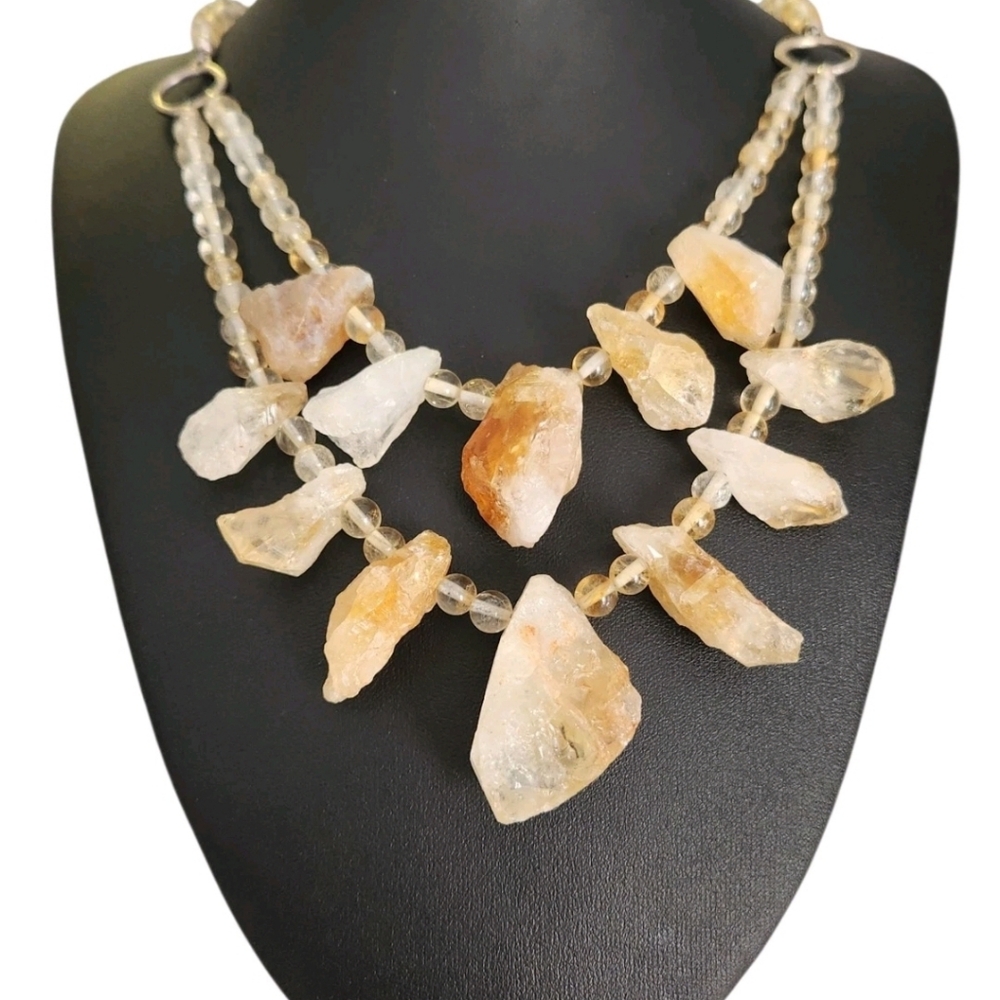 Vtg BARSE 925 Sterling Silver Rough Cut Chunky Citrine Nugget Statement Necklace